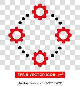 Gear Virtual Connection EPS vector pictograph. Illustration style is flat iconic bicolor intensive red and black symbol on white background.