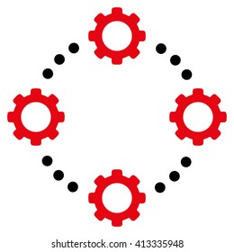 Gear Virtual Connection vector icon. Style is bicolor flat icon symbol, intensive red and black colors, white background.