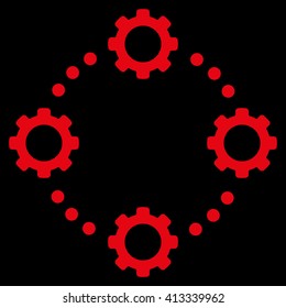 Gear Virtual Connection vector icon. Style is flat icon symbol, red color, black background.