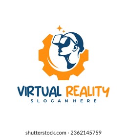 Plantilla de diseño del logotipo de Realidad Virtual de Gear. Ilustración vectorial del logo de Creative Virtual Reality.