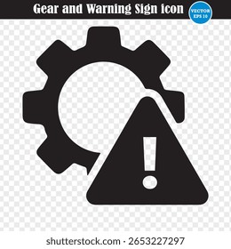 Ilustración vectorial de icono de señal de advertencia y engranaje. Error del sistema o icono de error de servicio. Señal de advertencia. Eps 10