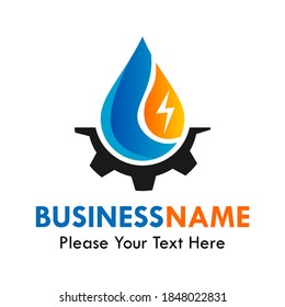 Gear with water and fire logo template illustration