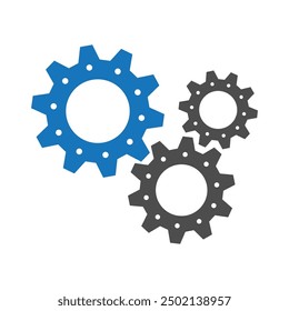 Gear wheel abstract vector set. Collection of different blue and grey cogwheels isolated on white. Doodle style gear mechanism. New business idea, teamwork, progress, technology concept.