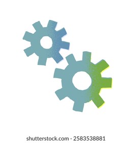 Gear wheel abstract vector set. Collection of different blue and green cogwheels isolated on white. Doodle style gear mechanism. New business idea, teamwork, progress, technology concept.
