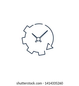 Gear wheel, arrow , clock. Catch up with time , the opportunity. Vector linear icon.