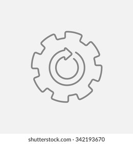 Gear wheel with arrow line icon for web, mobile and infographics. Vector dark grey icon isolated on light grey background.