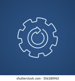 Gear wheel with arrow line icon for web, mobile and infographics. Vector light blue icon isolated on blue background.