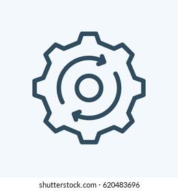 Gear wheel with arrow line icon for web, mobile and infographics. Vector dark grey icon isolated on light grey background.