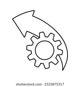 Gear wheel with arrow shape doodle. Hand drawn element for business presentations.