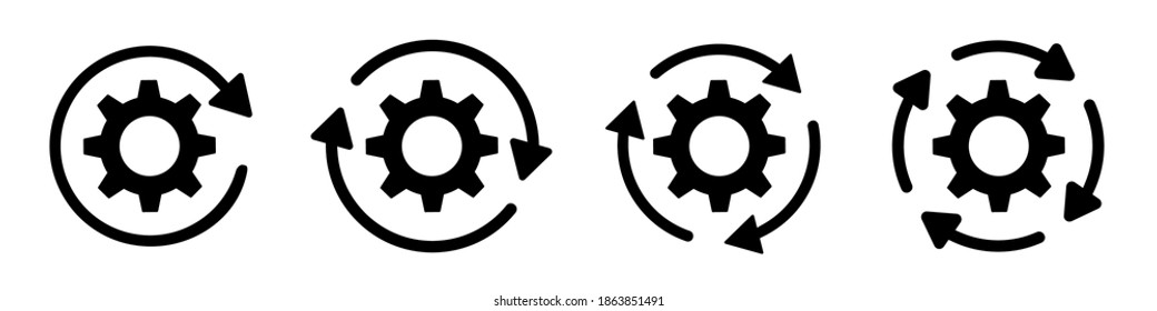 Gear wheel with arrows set icons. Sync process sign - stock vector
