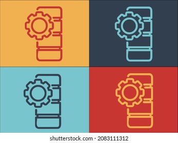 Plantilla con el logotipo de la batería de la rueda de los engranajes, Icono plano simple de la rueda, motor, engranaje