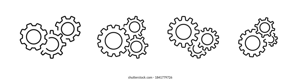 contorno de línea de icono del vector negro de la rueda de engranajes. la configuración de la rueda cognitiva establece el fondo blanco. el trabajo técnico mecánico funcionó como señal de potencia. símbolo de la rueda de los cog