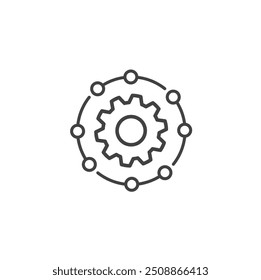 Roda de engrenagens no ícone de linha de círculo isolado no plano de fundo configuração ícone de contorno ícone de configuração ícone de logotipo ícone de funções símbolo de sinal de roda de engrenagens em plano de fundo branco