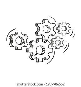 Gear wheel and cog wheel mechanism cartoon icon. Business concept innovation and movement. Vector illustration doodle style.