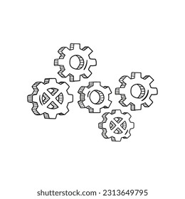 Gear wheel and cog wheel mechanism cartoon icon. Business concept innovation and movement. Vector illustration doodle style.