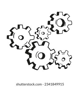 Gear wheel and cog wheel mechanism cartoon icon. Business concept innovation and movement. Vector illustration doodle style.