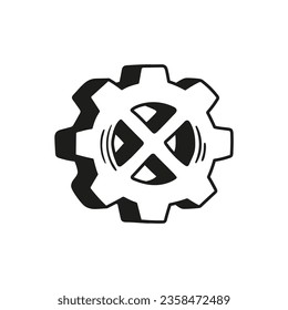 Gear wheel and cog wheel mechanism cartoon icon. Business concept innovation and movement. Vector illustration doodle style.