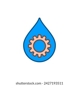 Gear wheel, cogwheel inside a drop. Vector illustration.