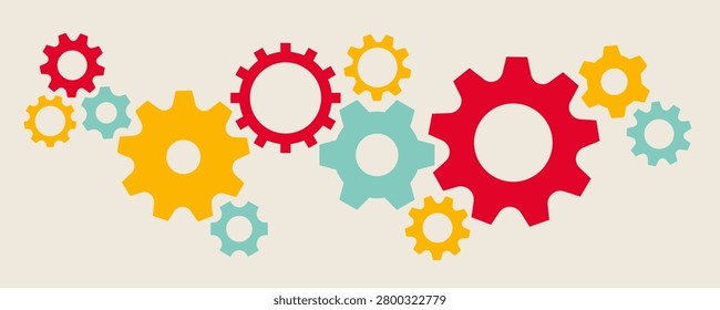 Gear wheel composition. Colorful setting cogwheel group design