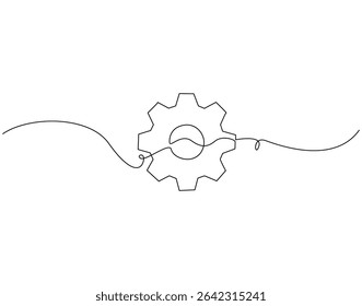 Gear wheel continuous line drawing. Gear machine vector line art. Business process concept