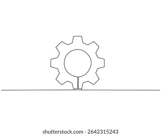 Gear wheel continuous line drawing. Gear machine vector line art. Business process concept