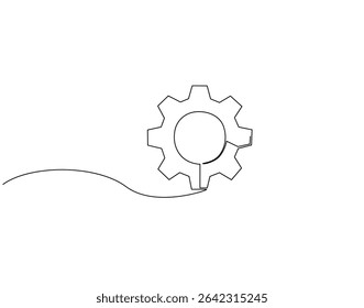 Gear wheel continuous line drawing. Gear machine vector line art. Business process concept