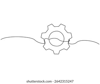Gear wheel continuous line drawing. Gear machine vector line art. Business process concept