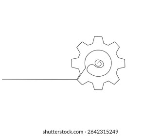 Gear wheel continuous line drawing. Gear machine vector line art. Business process concept