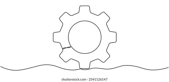 Gear wheel continuous one line drawing. Moving linear cog gear. Vector illustration isolated on white.