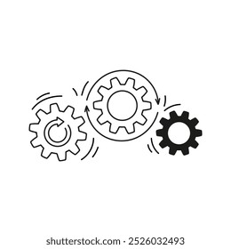 Gear wheel doodle. Hand drawn cogwheel mechanism. Technology concept planning, business goal
