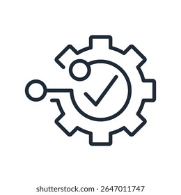 Gear wheel with electronic board. Digital automation. Transformation integration.Vector linear icon isolated on white background.