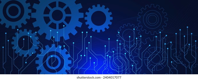 Gear wheel with electronic circuit board for mechanical engineering or hi-tech digital technology concept. Vector illustration.