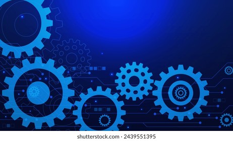 Gear wheel with electronic circuit board. Hi-tech digital technology and mechanical engineering concept background. Vector illustration.