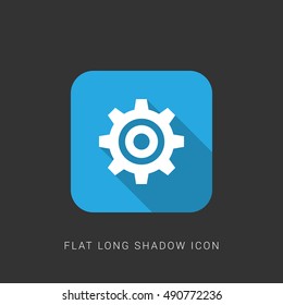 Gear Wheel Flat blue long shadow Icon / Logo Design