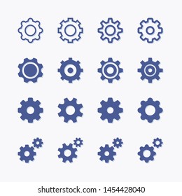 Gear wheel flat vector icons set for industry
