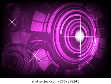 Rueda del engranaje con efecto brillante sobre el fondo morado oscuro. Tecnología, red y concepto digital. Usar como fondo, fondo de pantalla, página web. Illustación vectorial. EPS10