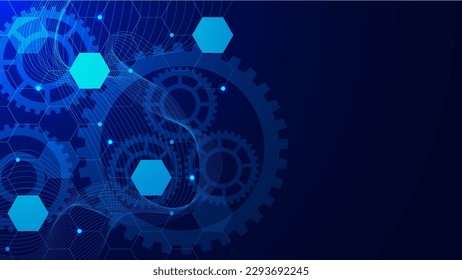 Gear wheel with hexagons and wave flow technology and engineering concept. Abstract futuristic background design. Vector illustration.