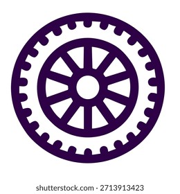 Icono de rueda dentada. Una Ilustración vectorial lineal de rueda dentada aislada sobre fondo blanco.