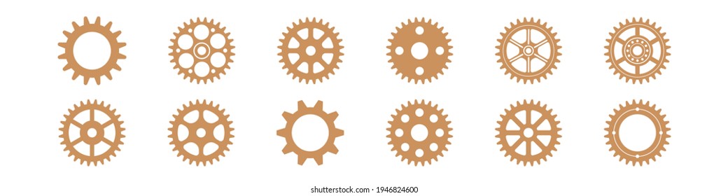 Vector del conjunto del logotipo del icono de la rueda de los engranajes. Rueda del engranaje, colección de iconos de la rueda sobre fondo blanco