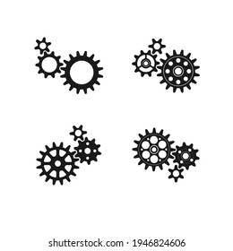 Vector del conjunto del logotipo del icono de la rueda de los engranajes. Rueda del engranaje, colección de iconos de la rueda sobre fondo blanco