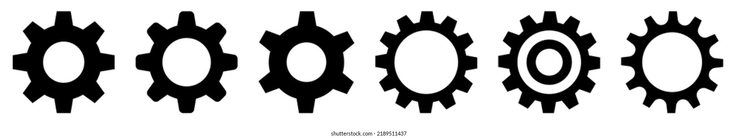 Juego de iconos de la rueda de engranajes. Colección de ruedas de cog. Ilustración del vector