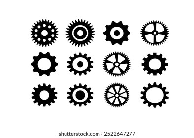 Ícone da roda de engrenagens ajustado. Simples coleção de rodas de engrenagens. Cogwheel. Engrenar ícones. Vetor