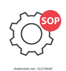 gear wheel icon and SOP (Standard Operating Procedure) acronym- vector illustration