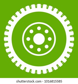 Gear wheel icon white isolated on green background. Vector illustration