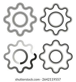 Gear wheel icons. Industrial cog shapes. Grayscale mechanical parts. Vector machinery symbol.