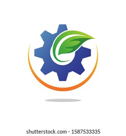 Gear Wheel and Leaf Logo Design