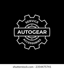 Gear wheel line art automotive industry vintage badge emblem label logo design