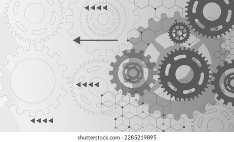 Diseño de fondo del mecanismo de la rueda de los engranajes. Tecnología de máquinas e ingeniería en fondo gris. Ilustración vectorial.