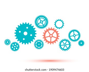 Gear Wheel Mechanism Background. Machine Cog Technology. Teamwork Concept Vector Illustration. Key Player Or Leader Of The Team Business Concept. Gears And Cogwheels Mechanical Abstraction.