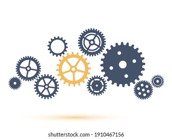 Gear wheel mechanism background. Machine cog technology. Teamwork concept vector illustration. Key player or leader of the team business concept. Gears and cogwheels mechanical abstraction.